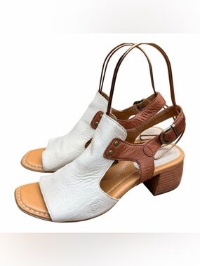 Born Wo’s size 9 Sylvie brown Leather Peep Toe Slingback Shooties  heel Sandals